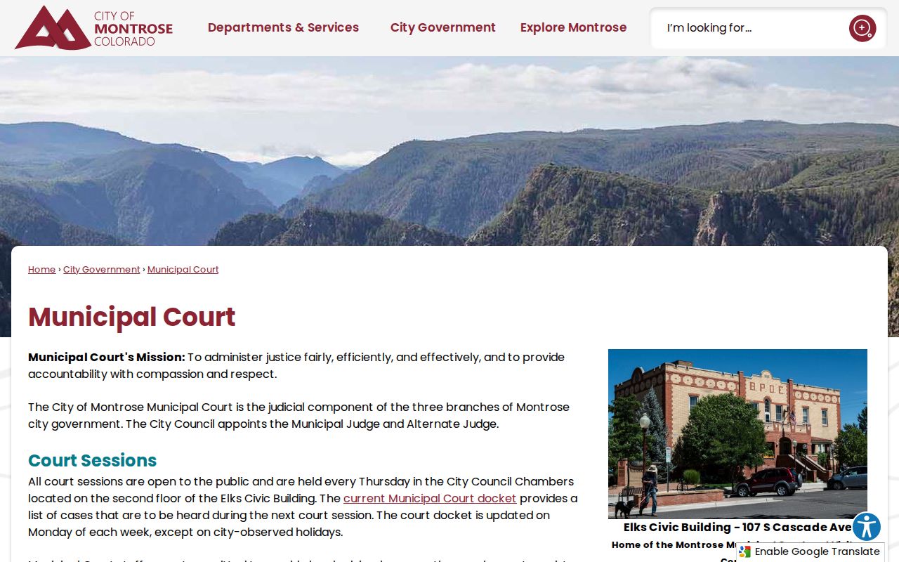 Montrose court records on the official Municipal Court page