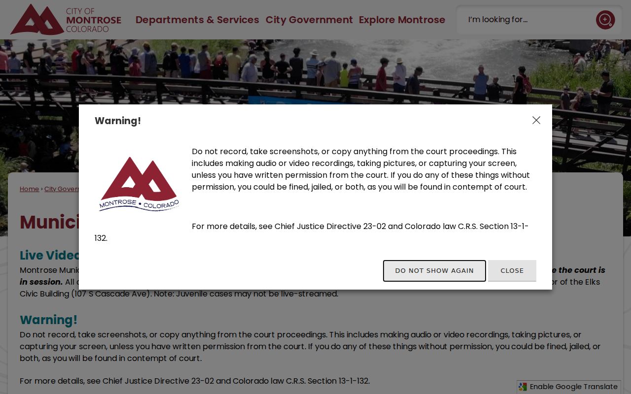 Montrose court docket livestream access and court rules