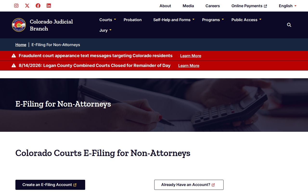 Montrose County civil court docket nonattorney e-filing service