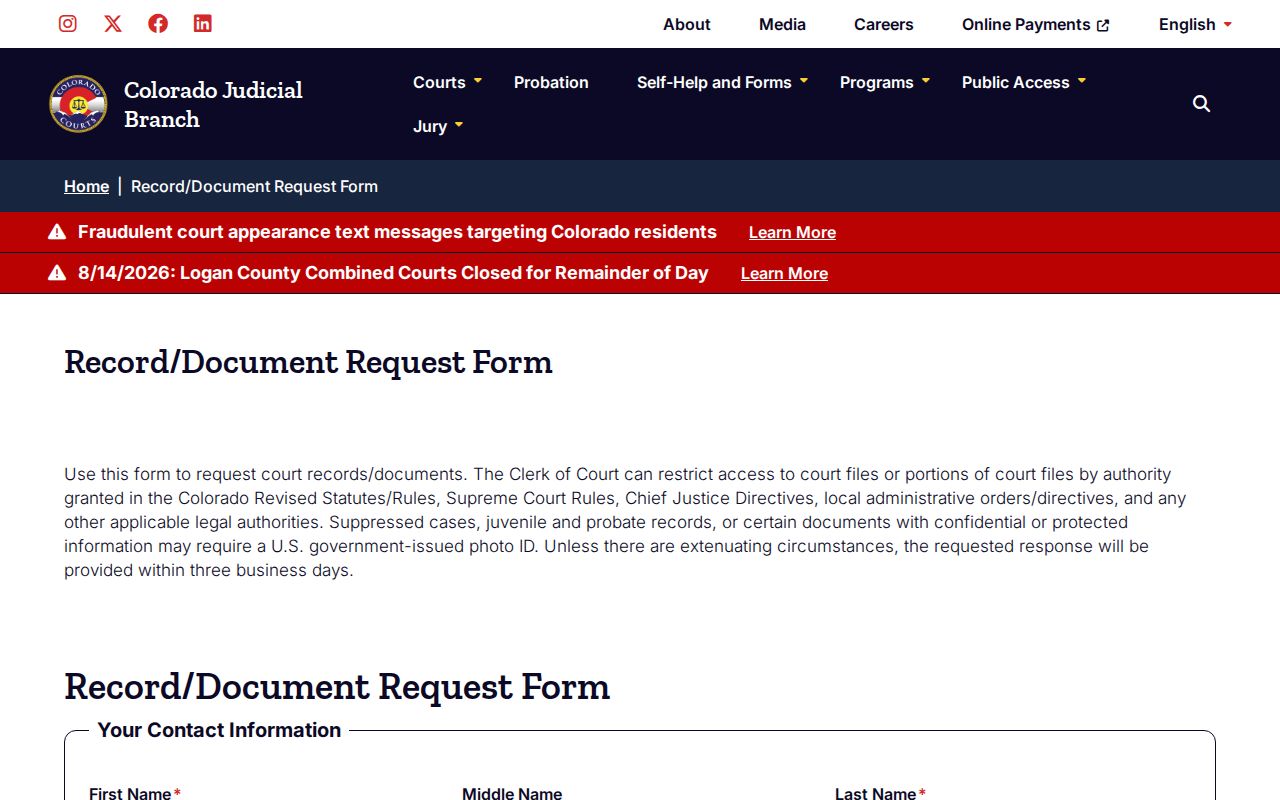 Montrose County civil court docket official document request