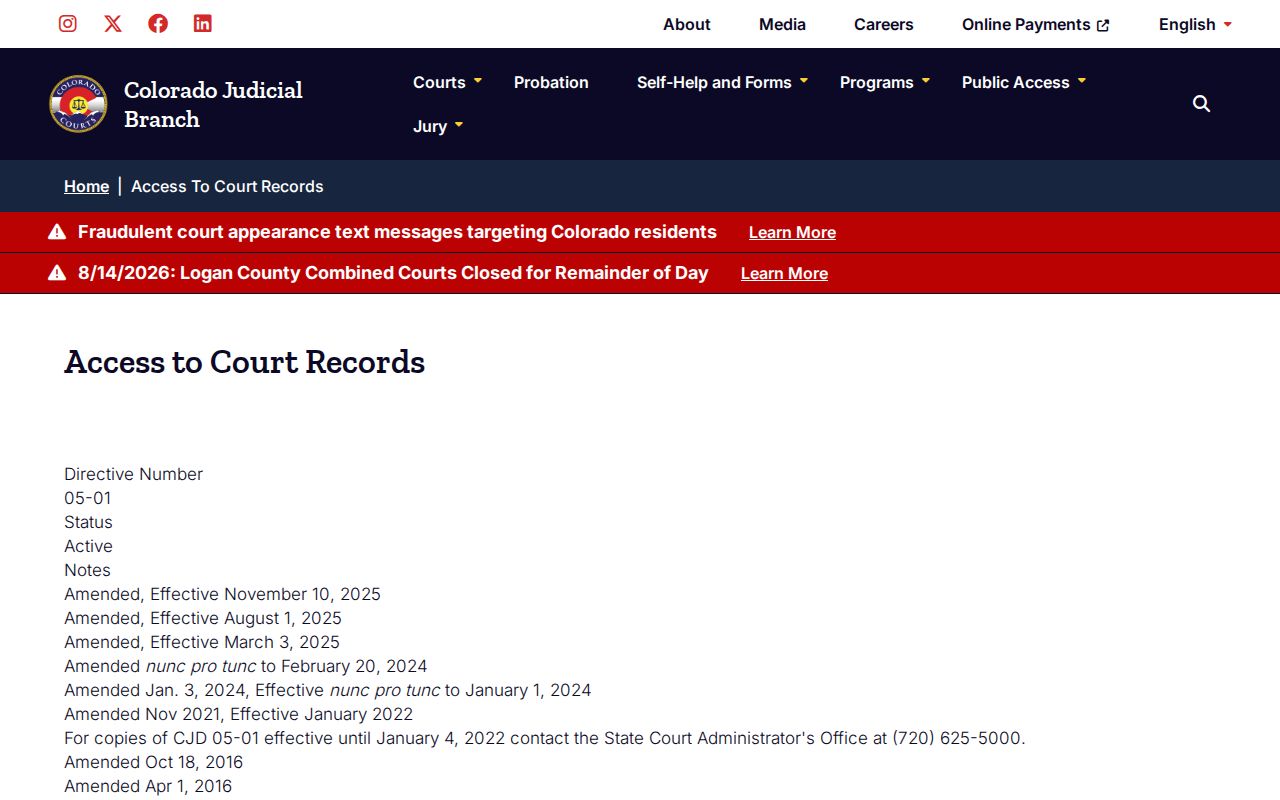 Montrose County criminal court docket public access directive