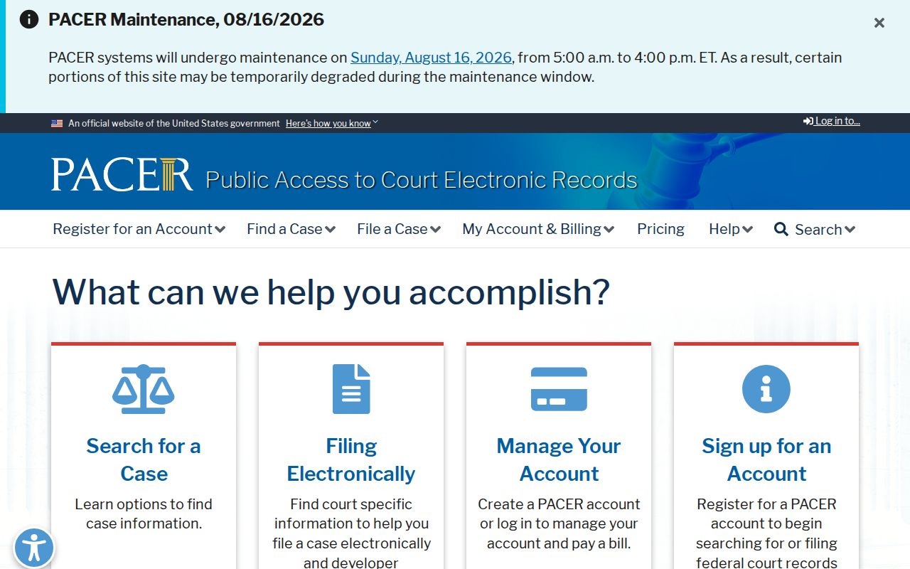 PACER access for federal Montrose County court records