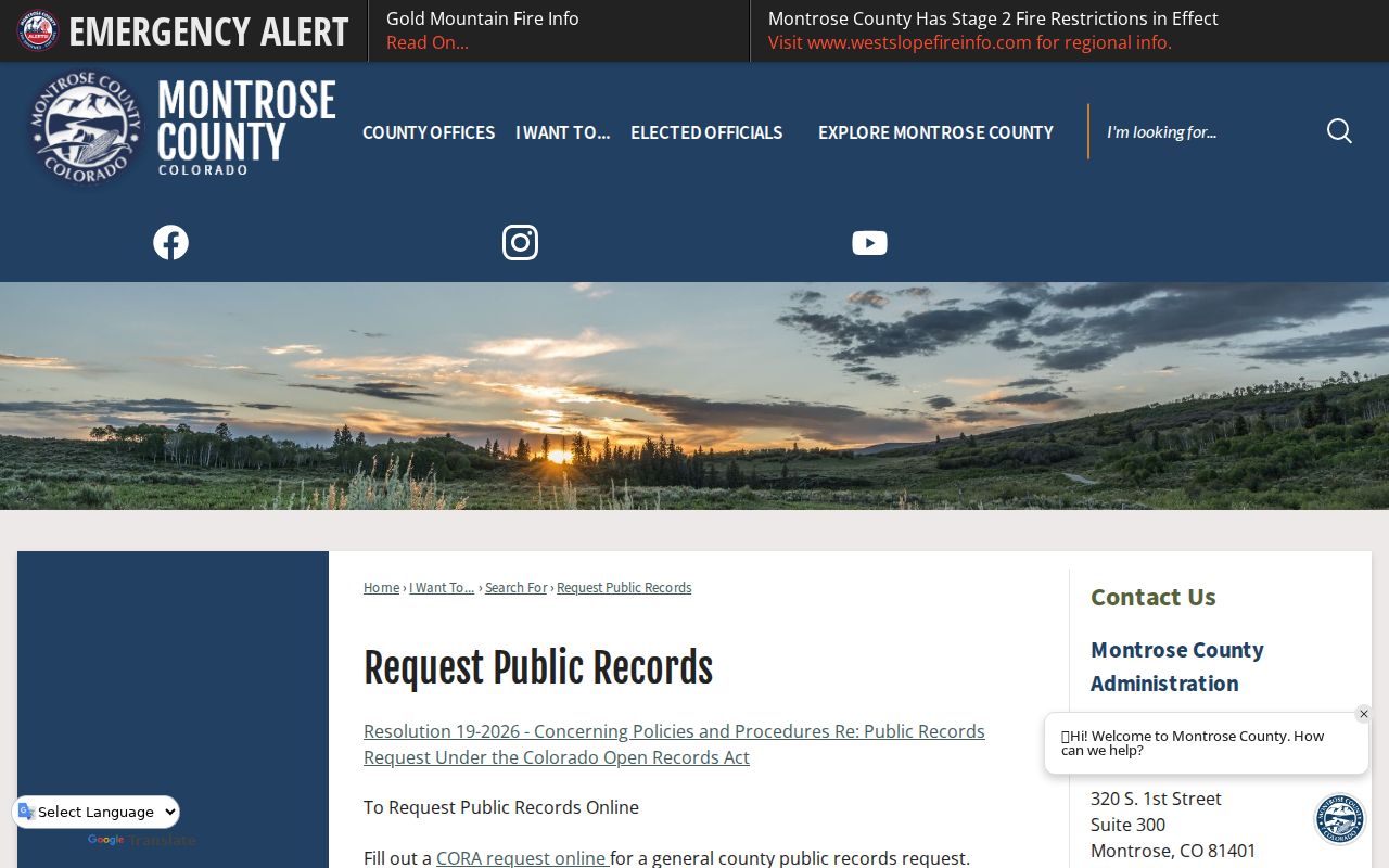 Montrose County court record routing information